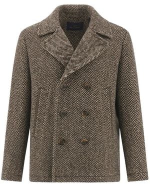 Paul & Shark Chevron Wool Peacoat - Brown