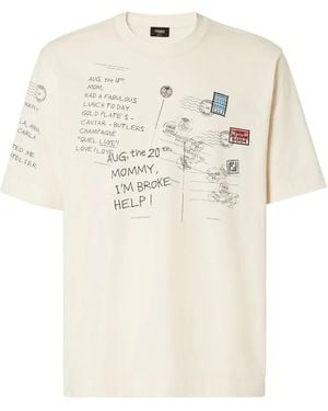 Fendi Postcard Print Cotton T-Shirt - Natural