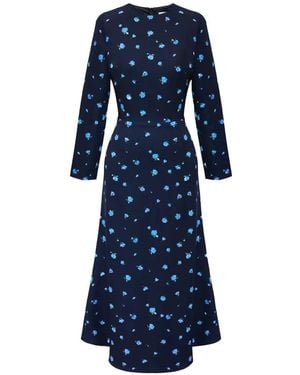 POST MERIDIEM Floral-Print Long-Sleeve Midi Dress - Blue