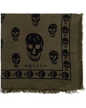 McQueen Skull-Print Scarf - Green