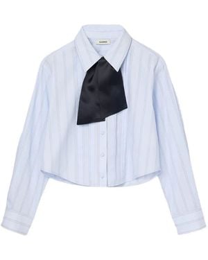 Sandro Striped Buttoned Cropped Shirt - White