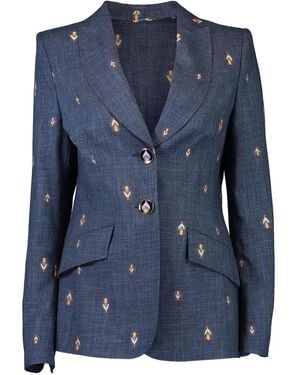 Maison Common Floral-Embroidery Denim Blazer - Blue