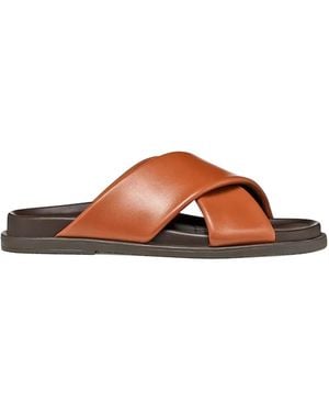 Geox Adelash Cross-Strap Leather Slides - Brown