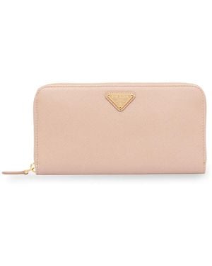 Prada Large Leather Logo Plaque Wallet - Pink