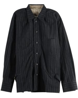Ziggy Chen Vertical-Stripe Ruched Shirt - Black