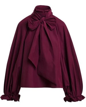 Essentiel Antwerp Keily Pussy-Bow Voluminous-Sleeve Blouse - Purple