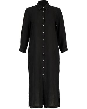 120% Lino Button-Down Shirt Maxi Dress - Black