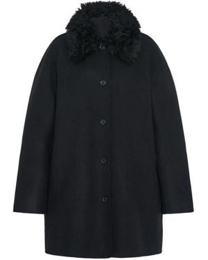 Another Tomorrow Balmacaan Faux-Fur Collar Coat - Blue