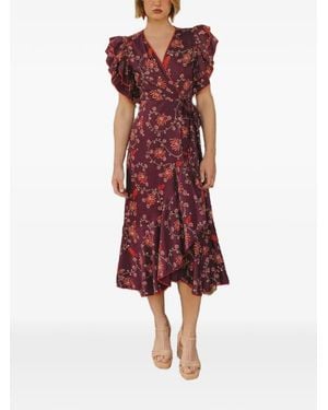 Cherubina Lolita Floral-Print Wrap Midi Dress - Red