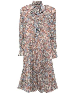 Valentino Garavani Plissiertes Midikleid Mit Blumenprint - Blau