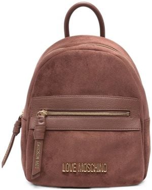 Love Moschino Logo-Plaque Faux-Suede Backpack - Brown