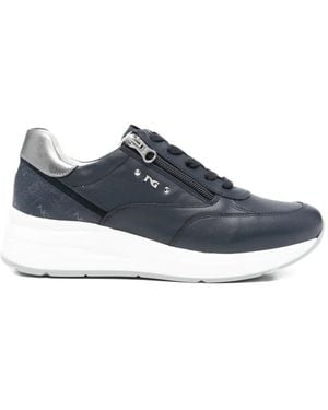 Nero Giardini Zip-Detail Leather Trainers - Blue