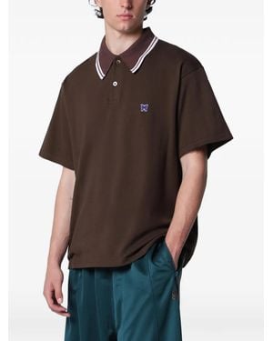 Needles Gestreiftes Poloshirt Mit Schmetterling-Stickerei - Schwarz