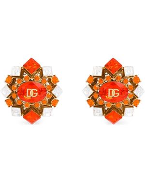 Dolce & Gabbana Clip Earrings With Rhinestones - Orange