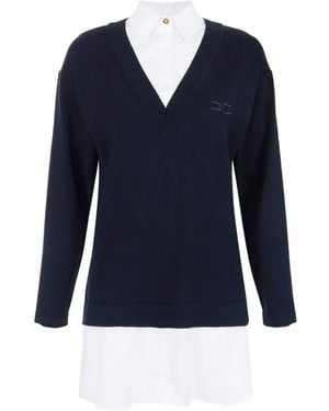 Elisabetta Franchi V-Neck Poplin Knit Mini Dress - Blue