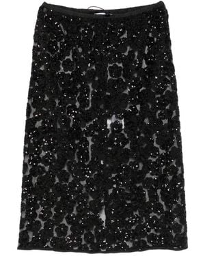 Cecilie Bahnsen Falda Midi Bria Con Aplique Floral Y Lentejuelas - Negro
