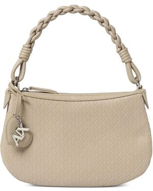 Emporio Armani Logo-Embossed Braided Shoulder Bag - Natural