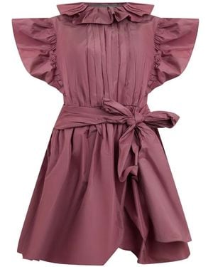 Alberta Ferretti Ruffled-Collar Belted Mini Dress - Purple