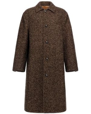 Roberto Cavalli Herringbone-Pattern Single-Breasted Coat - Brown