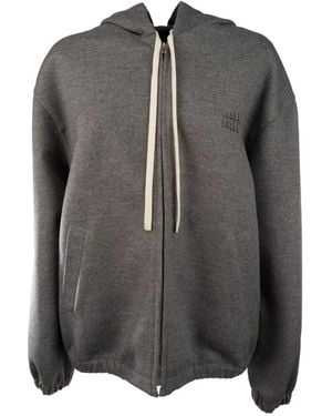 Miu Miu Logo-Patch Drawstring Hoodie - Grey