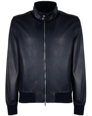 Volfagli Zip-Up Lambskin Bomber Jacket - Blue