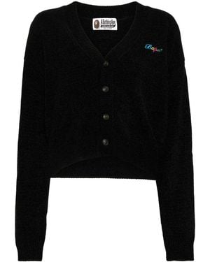 A Bathing Ape Logo Embroidery Cardigan - Black