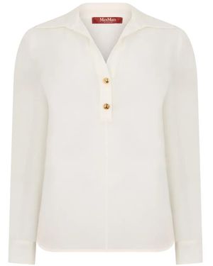 Max Mara Aia-Tone Button Silk Blouse - White