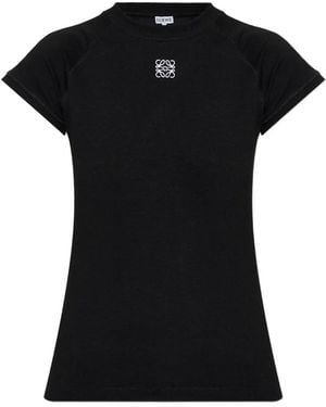 Loewe Anagram Embroidered Cotton-Blend Jersey T-Shirt - Black