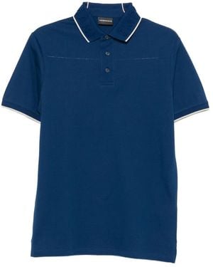 Emporio Armani Embroidered-Collar Polo Shirt - Blue
