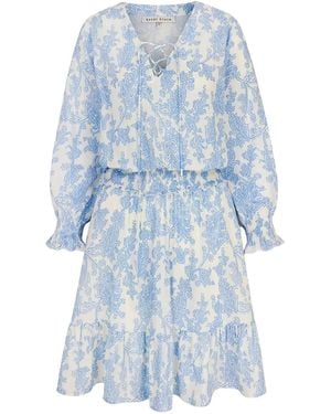 Heidi Klein Lace-Up Ruffled Mini Day Dress - Blue