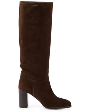 Prada Bottes À Talon Épais - Marron