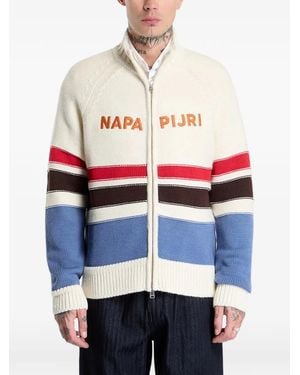 Napapijri Aldar Logo-Embroidered Striped Sweater - White