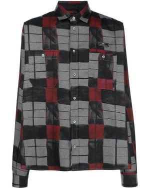 4SDESIGNS Checked Pattern Long Sleeved Shirt - Black