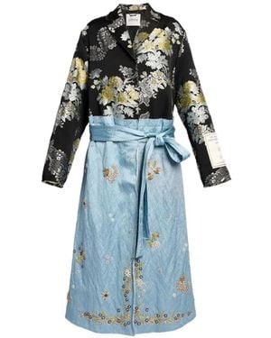 Erdem Floral-Jacquard Embellished Coat - Blue
