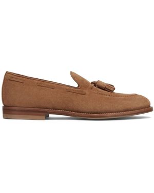 Brunello Cucinelli タッセル スエード ローファー - ブラウン