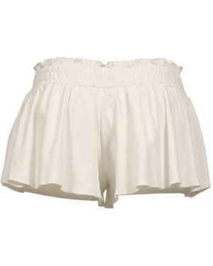 GLOWNY Honey Ruffled Pointelle-Knit Mini Shorts - Natural