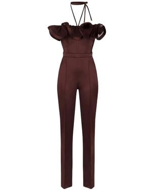 Elisabetta Franchi Ruffled Off-Shoulder Jumpsuit - Purple