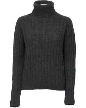 Allude Pull Côtelé À Col Roulé - Black