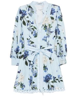 Alice + Olivia Vestido Corto Con Estampado Floral Y Ribete De Borlas - Azul