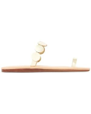 Ancient Greek Sandals Coin-Embellished Toe-Strap Sandals - White