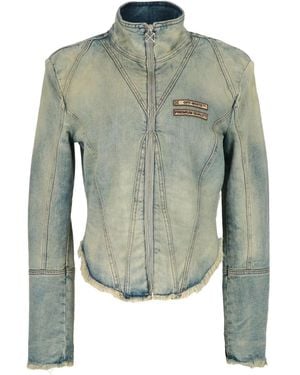 Off-White c/o Virgil Abloh Logo-Detail Frayed Denim Jacket - Green