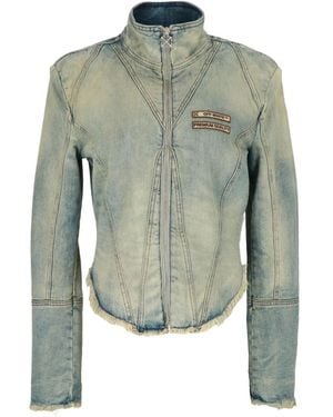 Off-White c/o Virgil Abloh Logo-Detail Frayed Denim Jacket - Green