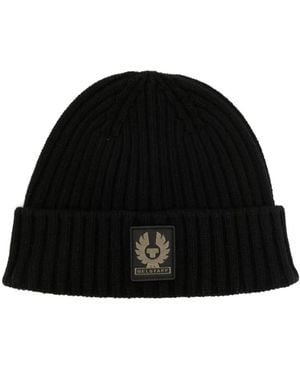 Belstaff Logo-Patch Ribbed Wool Beanie - Black