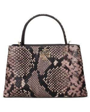 Tory Burch Lee Radziwill Double Snakeskin-Effect Tote Bag - Natural