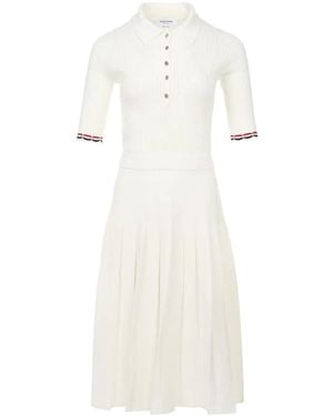 Thom Browne Pointelle Rib Stitch Polo Dress - White