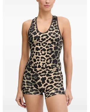 P.E Nation Renewal Leopard-Print Racerback Tank Top - Black