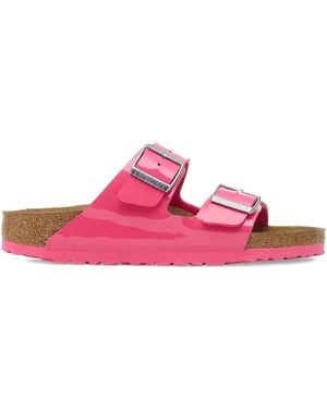 Birkenstock Patent-Leather Buckle Slides - Pink