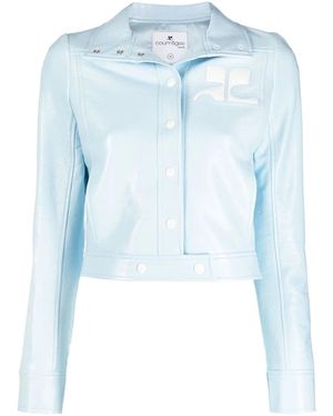 Courreges Appliqué-Logo Cropped Vinyl Jacket - Blue
