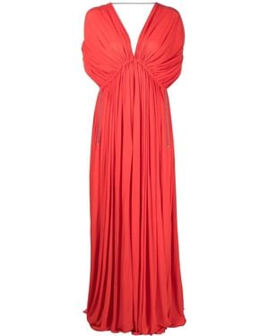 Lanvin V-Neck Pleated Gown - Red