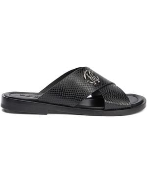 Roberto Cavalli Sandales À Effet Peau De Serpent - Black